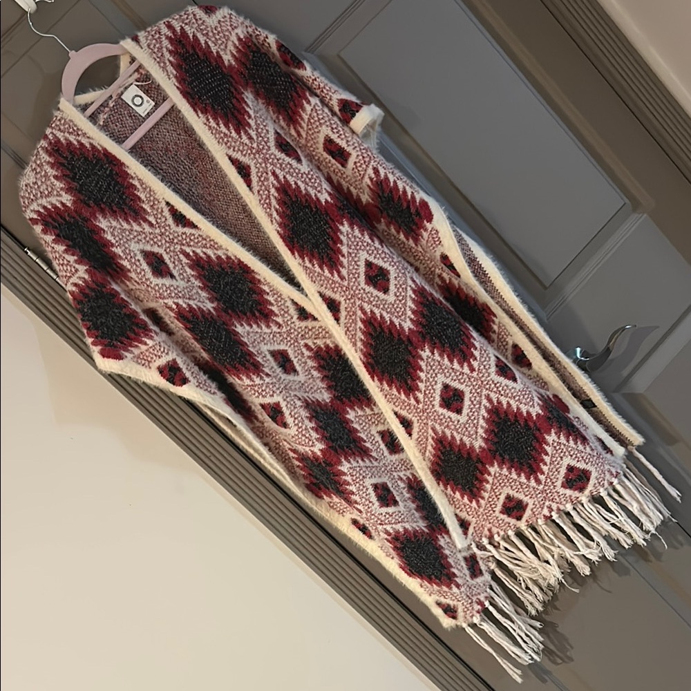 ANTHROPOLOGY WESTERN Knit Poncho - Red, Black, Cream